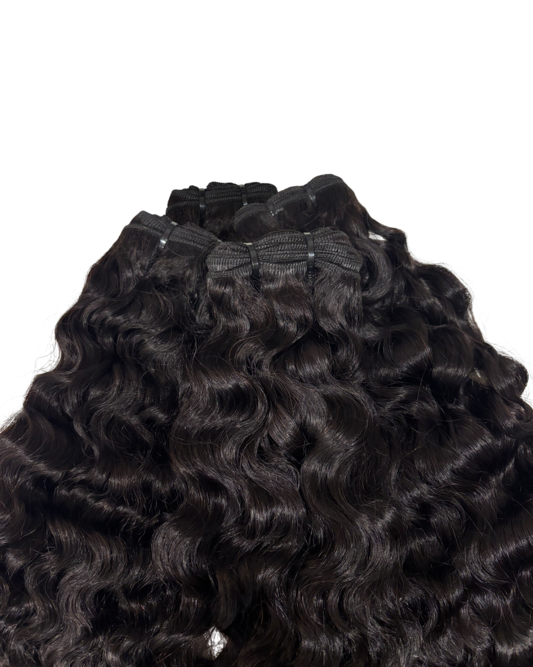 Burmese curly hair extensions on a white background